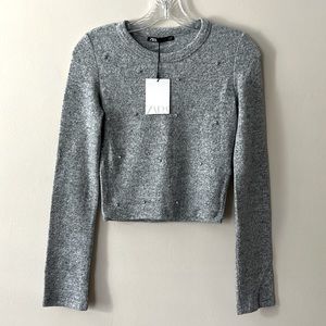 ZARA Soft n’ cozy Rhinestone Crop Sweater - SZ S - NWT